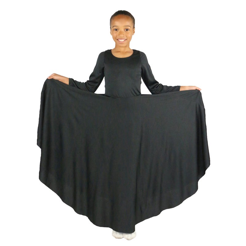 Danzcue Girls Praise Loose Fit Full Length Long Sleeve Dance Dress, Black, 8-10 - Image 2